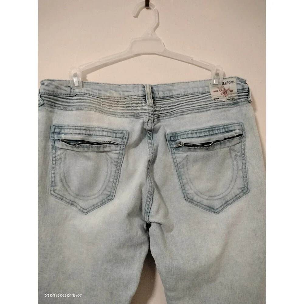 True Religion Rocco Moto Renegade Light Wash Relaxed Skinny Jeans Size 36x32